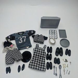 Vintage Barbie BLACK GREY lot accessories key earrings clothing seahawks